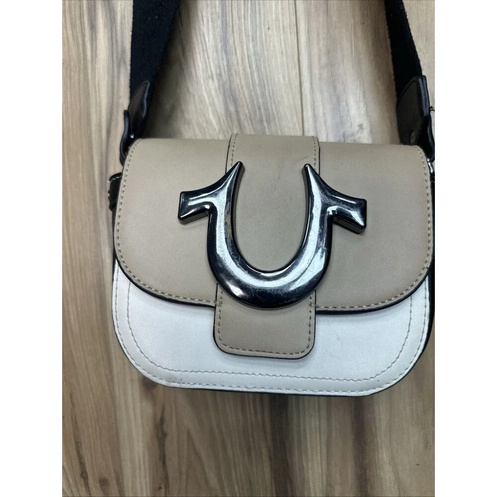 true religion Brown White Black Mini Crossbody Saddle Bag